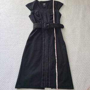 Jax Black Belted Cap Sleeve Dress with White Stitching Size 2
